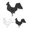 Vector origami rooster set