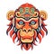 Vector Ornate Monkey Head. Patterned Tribal Colored Design. Chinese style vector illustration