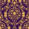 Vector ornate seamlesspattern in Eastern style on deep violet background. Ornamental vintage floral decoration for