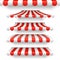 Vector outdoor awnings. Red and white stripes sunshades isolated on white background