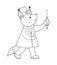 Vector outline animal doctor. Cute funny nurse squirrel with syringe. Medical coloring page for children. Hospital illustration