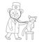 Vector outline animal doctor treating patient. Bear listening to catâ€™s lungs. Cute funny characters. Medicine coloring page for