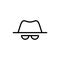 Vector outline anonymous icon. An incognito person in hat and glasses isolated on white background. Concept of anonymity, agent