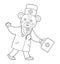 Vector outline bear doctor going with first aid kit and waving his hand. Cute funny animal character. Medicine coloring page for