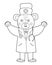 Vector outline bear doctor in medical hat with stethoscope. Cute funny animal character. Medicine coloring page for children.