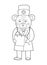 Vector outline bear doctor with stethoscope writing an anamnesis. Cute funny animal character. Medicine coloring page for children