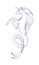 Vector outline cartoon sea fish horse unicorn. Graphic underwater corn animal illustration, fantastic creature isolated on white