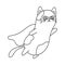 Vector outline character super cat flying on sky. Doodle funny cat in suit superhero isolated. Cat power print. Supercat
