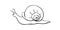 Vector outline cute snail in style of sketch, doodle with spiral shell, side view. Natural element design, clip art