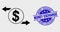 Vector Outline Dollar Exchange Arrows Icon and Distress Money Exchange Seal