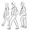 Vector outline drawing of family tourists going on a stroll