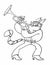 Vector outline drawing of a funny cat isolated on white. Cartoon character cat musician. A cat from the Bremen Town Musicians