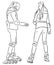 Vector outline drawing of teen girls on roller skates