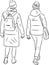 Vector outline drawing of two teen girls walking outdoors