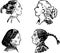 Vector outline drawings of profile portraits various young student girls