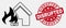 Vector Outline House Fire Disaster Icon and Scratched Disrupted Stamp Seal