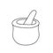 Vector outline illustration of witch mortar and pestle for making magic, cooking a potion, simple doodle hand drawn image