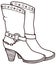 vector outline image of fashionable female western cowboy boots cossacks