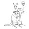 Vector outline kangaroo with Australian flag and balloon in black isolated on white background. Happy Australia day.