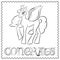 Vector outline pony. Card with cketch pony congrats.
