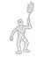 Vector outline silhouette of mummy holding torch isolated