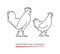 Vector outline silhouette rooster and chicken.