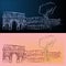 Vector outline sketch of the Arch of Constantine and the Colosseum in Rome