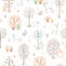 Vector outline woodland seamless pattern.