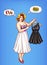 Vector overweight woman holds little black dress