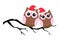Vector owls in Santa Hats Christmas Background.
