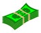 Vector packages of dollar banknotes in various angles. Pile of cash Isometric illustration