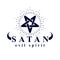 Vector pagan symbol, pentacle created with Satan inscription. De