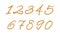 Vector Painted Numbers Set, Paint Texture, Brush Strokes Isolated, Golden Color Illustration.