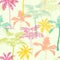 Vector Palm Trees California Pink Green Yellow Seamless Pattern Surface Design With Exotic, Decorative, Hand Drawn