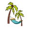 Vector of the palm trees and a hammock.