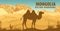 Vector panorama of Mongolia with bactrian camel in desert
