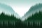 Vector panoramic landscape of fir trees in colorful hills