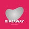 Vector paper cut giveaway banner illustration. Paper style text on heart shape photo frame and red background with memphis element