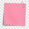 Vector paper mockup of rosy note attached by metallic paper clip to white background