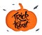 Vector paper sheet with clipped pumpkin silhouette and hand lettering halloween greetings quote - trick or treat