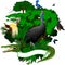 Vector  Papua New Guinea Jungle Emblem with crocodile, Fruit Bat, victoria crowned pigeon, cassowary, heron, Lesser Bird