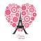 Vector Paris Eifel Tower Bursting With St Valentines Day Red Hearts Of Love. Perfect for travel themed postcards