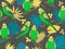 Vector parrots love seamless pattern. Cartoon cute colorful budgerigars sitting on branch. Talking bright budgie family