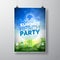 Vector Party Flyer poster template on Summer Beach theme with abstract shiny background