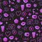 Vector Party night abstract seamless pattern. Holidays abstract surface design with purple icons on dark background.