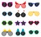 Vector party sunglasses or eyeglasses set in funny shape. Accessories for hipsters fashion optical spectacles eyesight