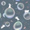Vector Pastel Colors Bubbles and Rabbits in Outer Space Dream Seamless Pattern for Kid and Baby Fabric or Wrapping Paper Printing