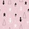 Vector pastel pink with black and white aquatic seamless pattern background