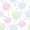 Vector pastel spring blossoming trees and butterflies seamless pattern background. Great for sprintime themed fabric