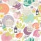 Vector pastel vintage garden tea party seamless pattern background in a flower garden-like arrangement.
